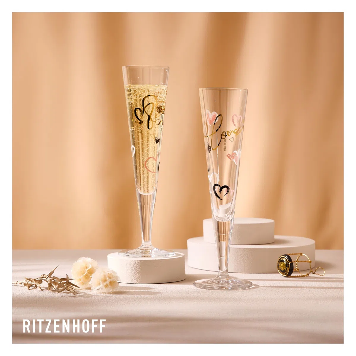 RITZENHOFF 6031004 Bicchiere da champagne 200 ml - Serie Goldnacht Duett 2023-2x pezzo di design con oro vero - Made in Germany