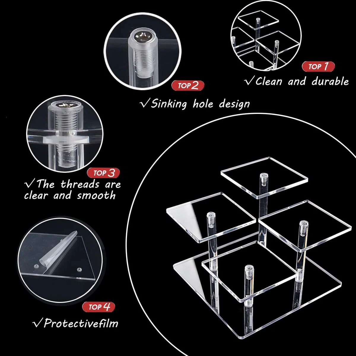 2 Pezzi Espositore Trasparente Alzate di Display Riser Rack per Esposizione O Collezione Organizer Supporto per Cupcake, Profumi,Cosmetici e Artigianato,Scaletta Espositiva per Collezioni