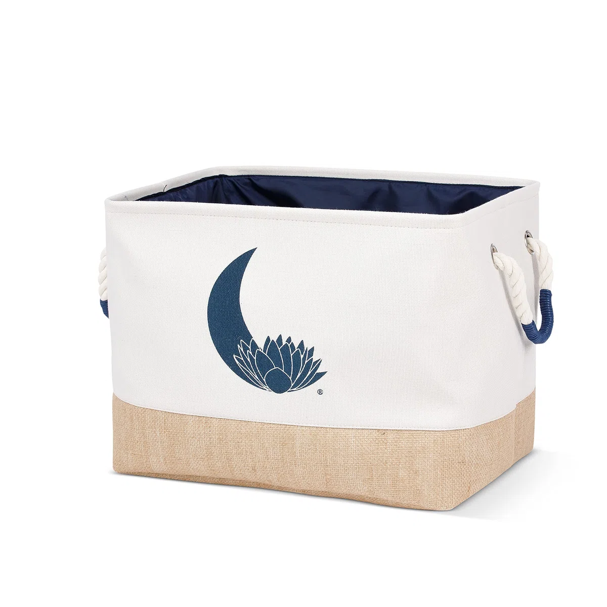 Cesto Portaoggetti Pieghevole 40x30x30 cm con Coulisse e Manici – Contenitore Multiuso in Tessuto – Cesti Portaoggetti per Giocattoli e Vestiti – Colori Avorio, Juta e Blu