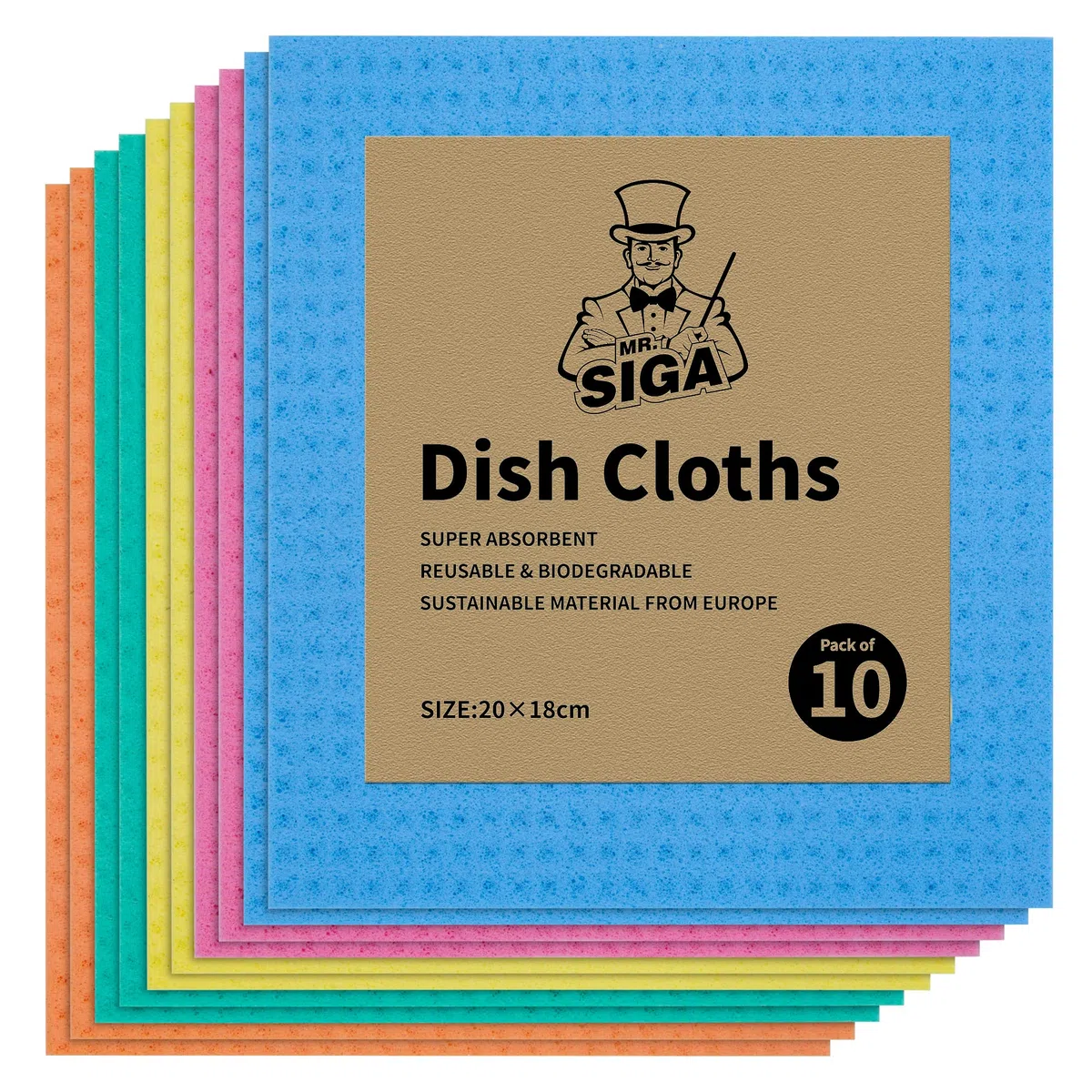 MR.SIGA Panno spugna per cucina, strofinacci assorbenti, panno per la pulizia, asciugamani da cucina riutilizzabili, 10 pezzi