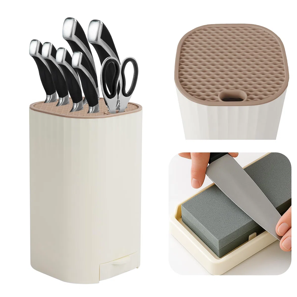 Ceppo Coltelli da Cucina Vuoto, Universal Porta Coltelli con Cote Integrata, Moderno Staccabile Portacoltelli Set Ceppo da Cucina per Facile Pulizia Salvaspazio