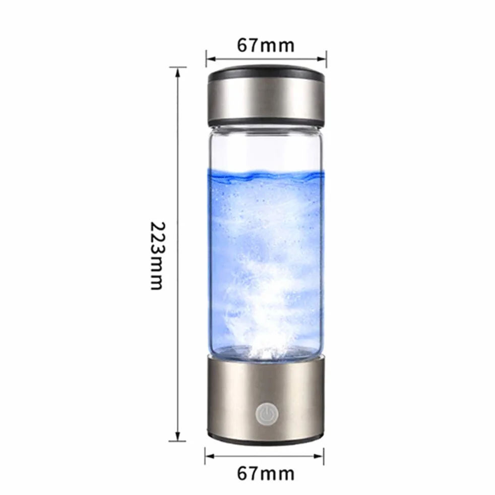 Ricca Tazza di Idrogeno, Ionizzatore D'acqua Ricaricabile Bottiglie di Vetro Portatili con Energia Alcalina 3 Minuti di Microelettrolisi Produzione di Idrogeno