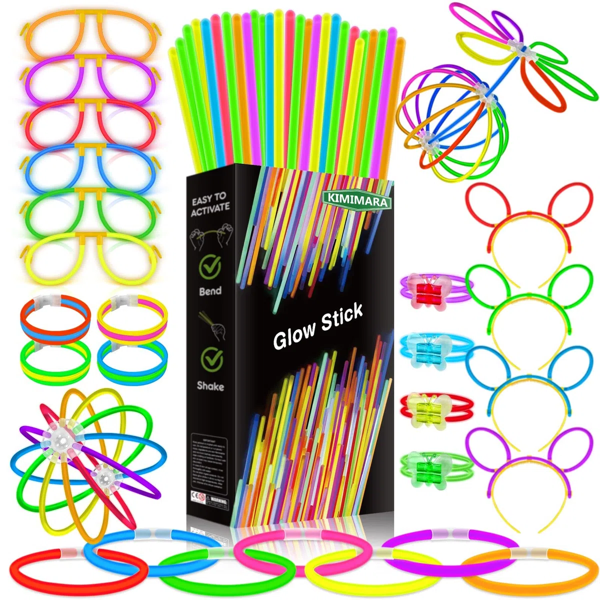 KIMIMARA Braccialetti Luminosi, Starlight Fluorescenti, Glowsticks Party con Connettori per Creare Bracciali e Ciondoli, Giocattoli Luminosi per Illuminare Tutte le Vostre Feste, per Halloween