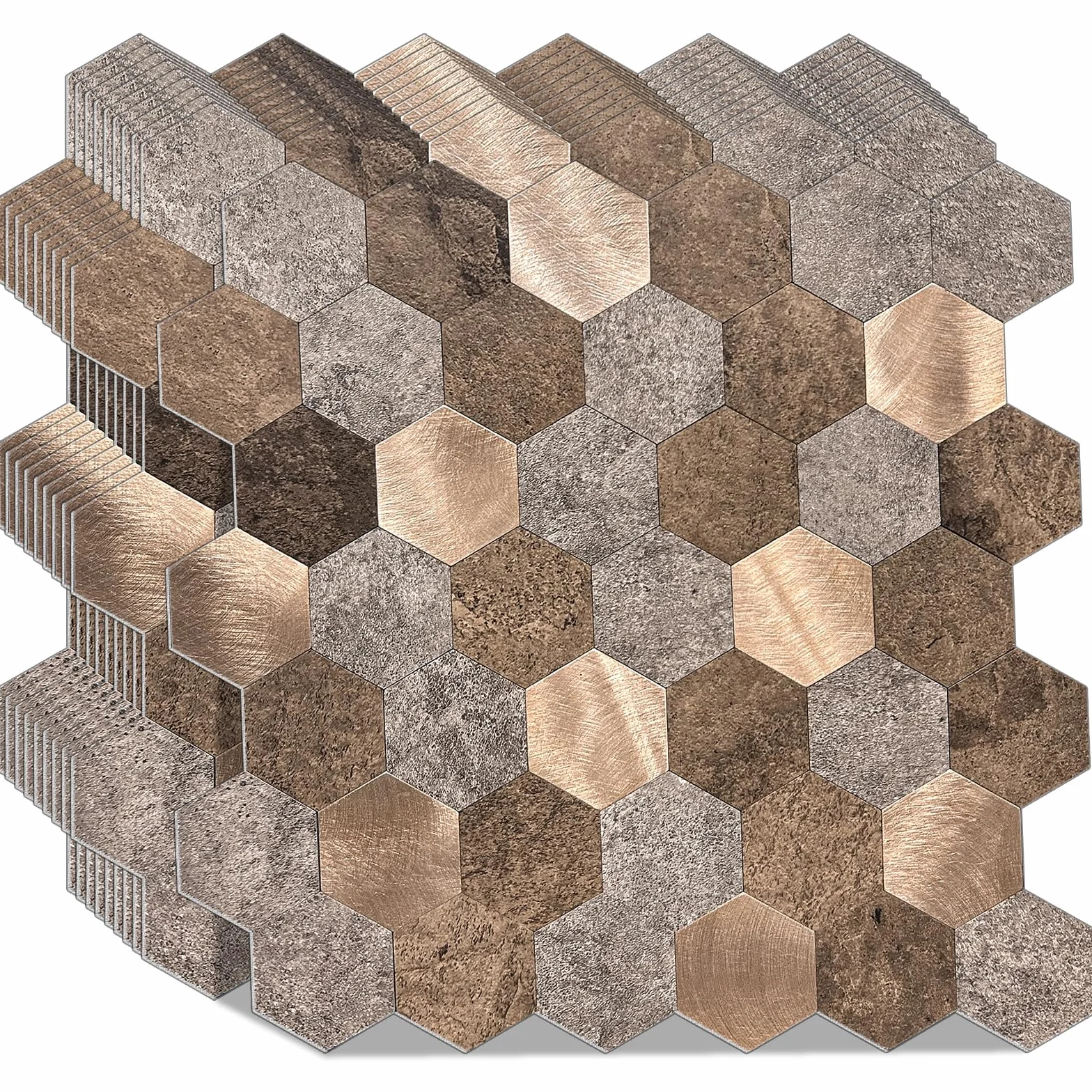 Set di 10 fogli per piastrelle da parete autoadesive in metallo spazzolato, spessore 4 mm, super resistente