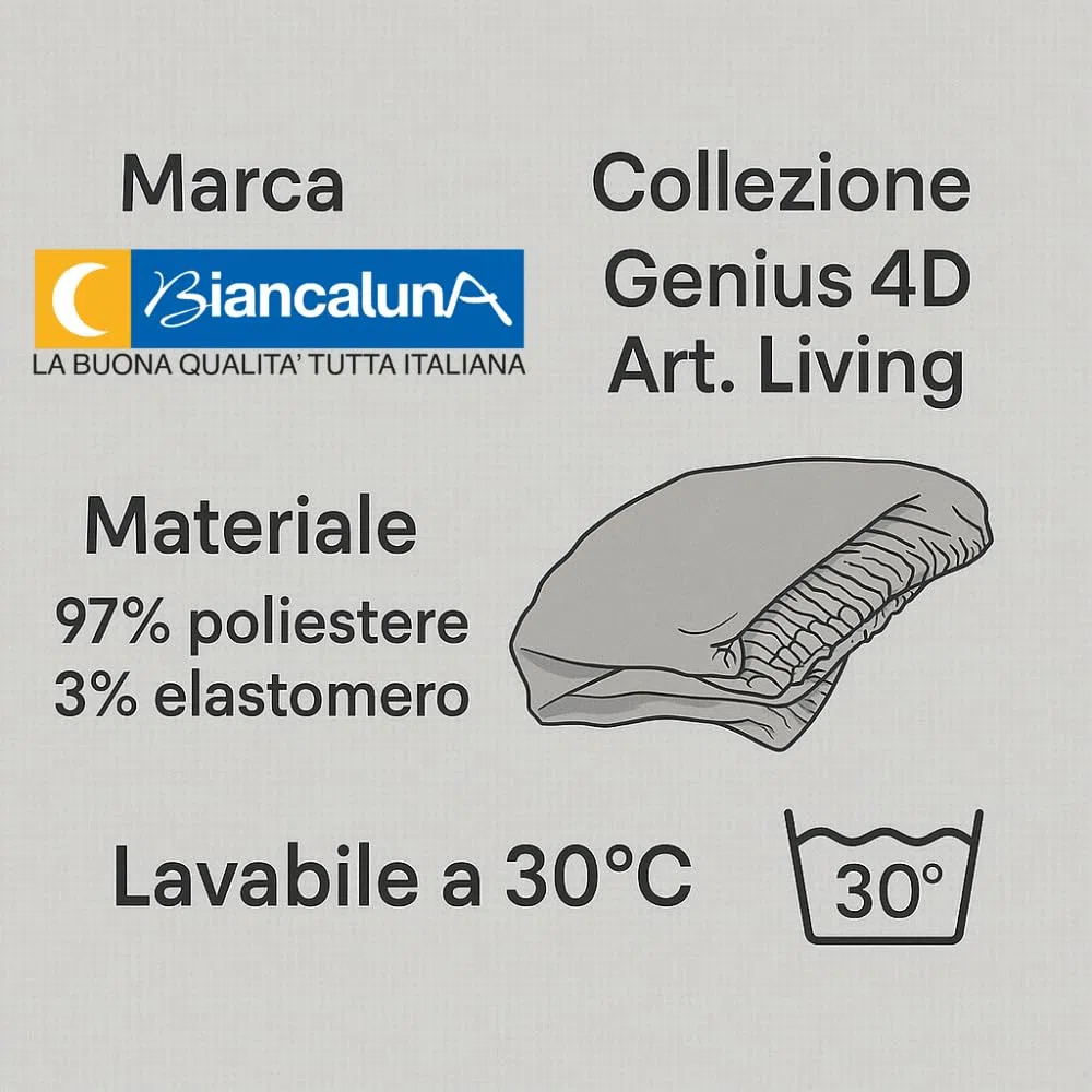 BIANCALUNA - Copriletto elastico Living Genius tinta unita Anti Macchia - Divano Letto Singolo da 90 a 200 cm Made in Italy - Blu