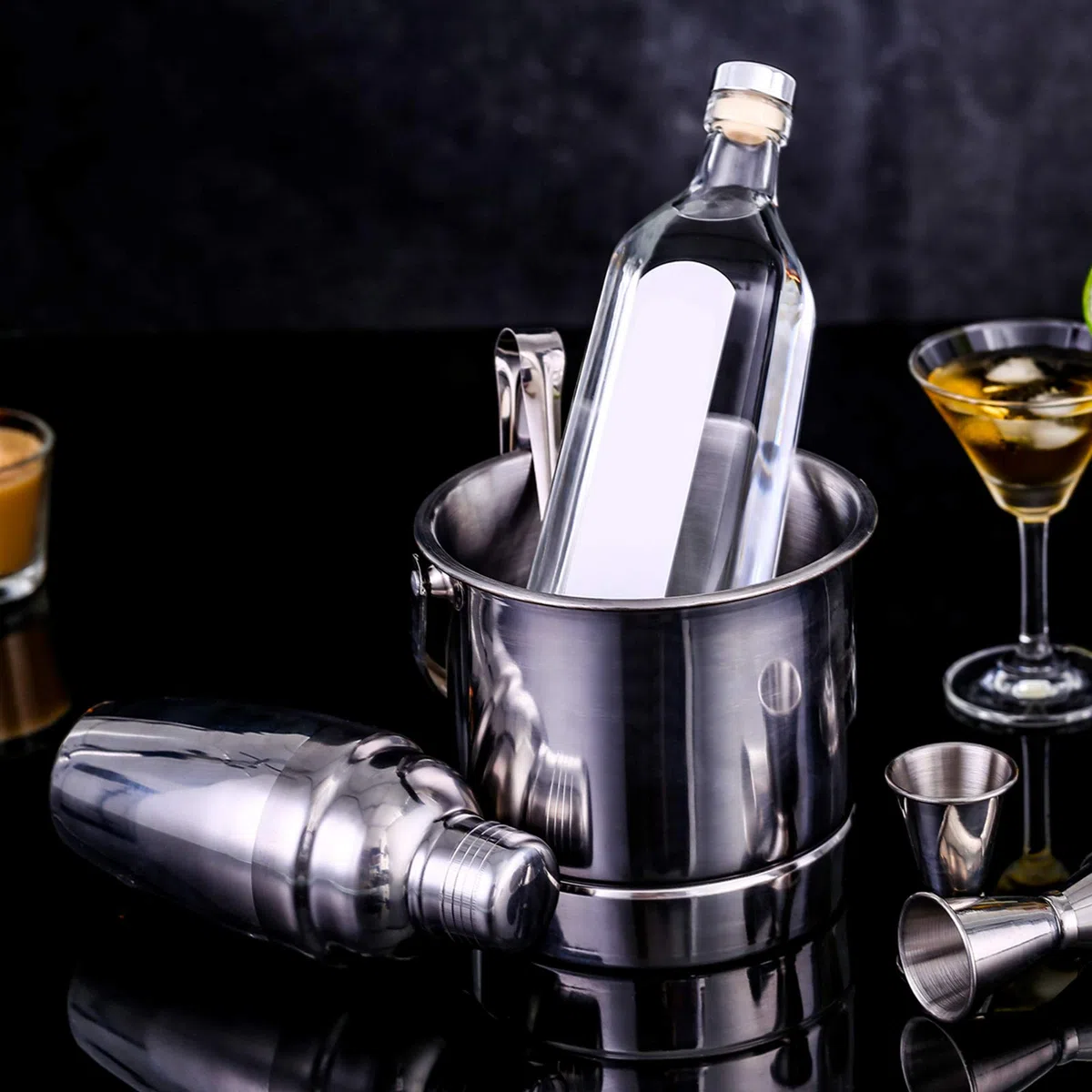GWHOLE Set di 11 Shaker per Cocktail, Kit da Barman in Acciaio Inox con Ricette (e-Book) in Elegante Scatola Regalo
