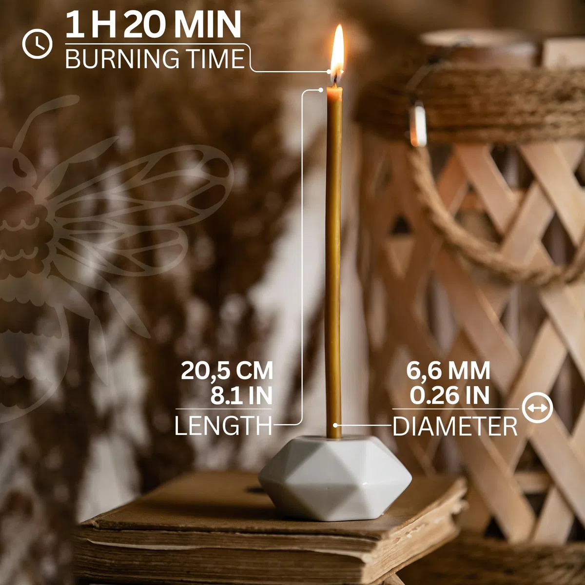 Danilovo Candele Pura Cera d'Api- No goccia, No fumo, Alte, Sottili Coniche–Decorative per Preghiera in Chiesa, Candele per Decorazione o Compleanno, Altezza 20,5cm, Diametro 0,66cm (50pz)