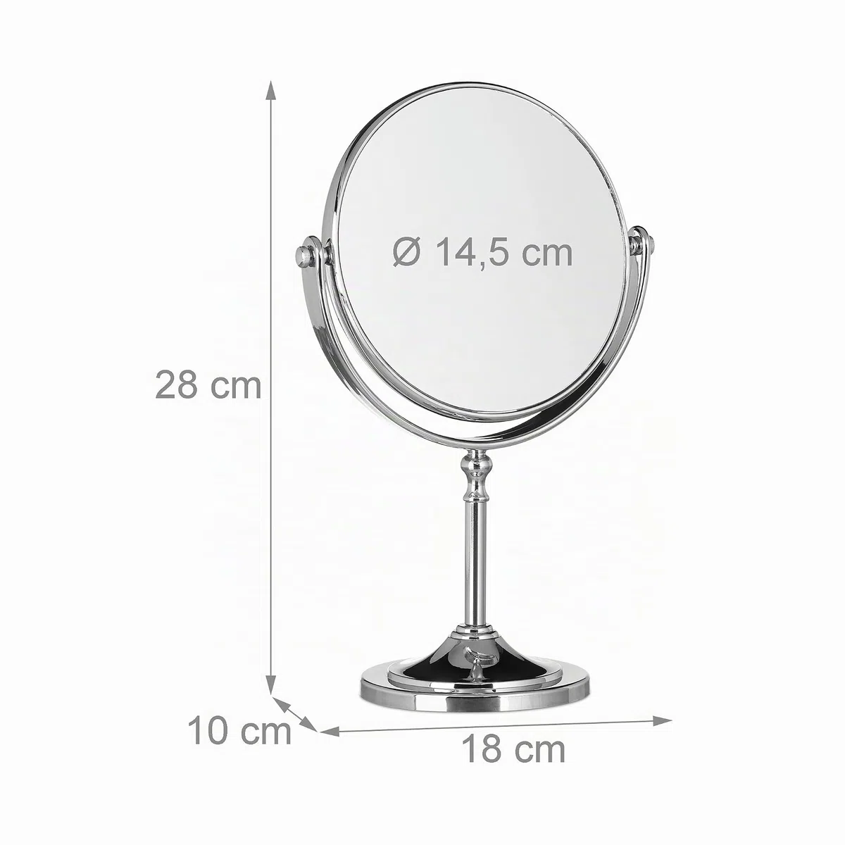 Relaxdays Specchio da Trucco Ingranditore, Make Up Mirror, Specchiera da Tavolo, Tondo, Doppio HLP: 28x18x10 cm, Argento