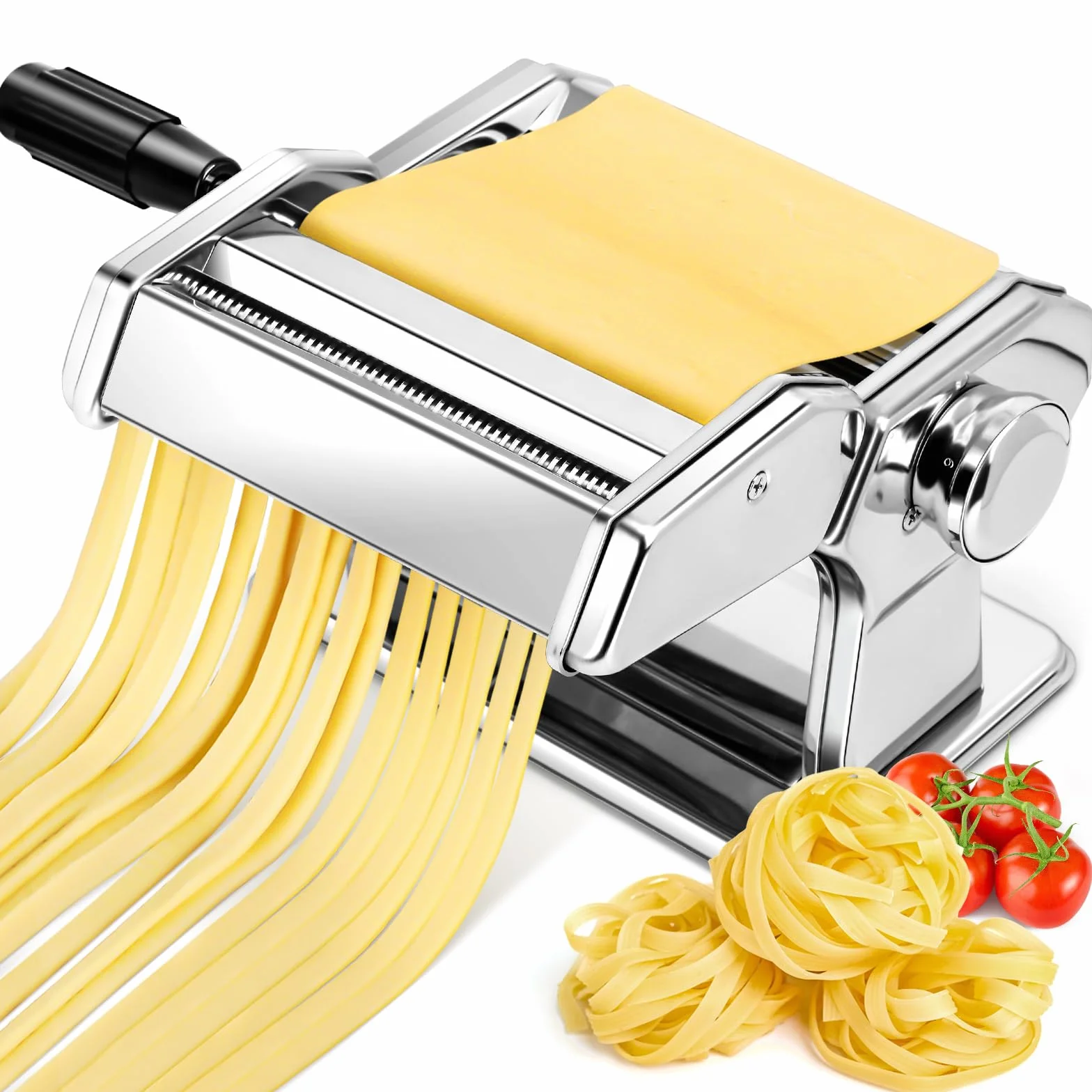 Macchina per la Pasta Manuale, Pasta Maker in Acciaio Inox con 7 Spessore Regolabili, Macchina per Pasta Fresca a Doppia Larghezza per Pasta, Spaghetti, Fettuccine, Lasagne