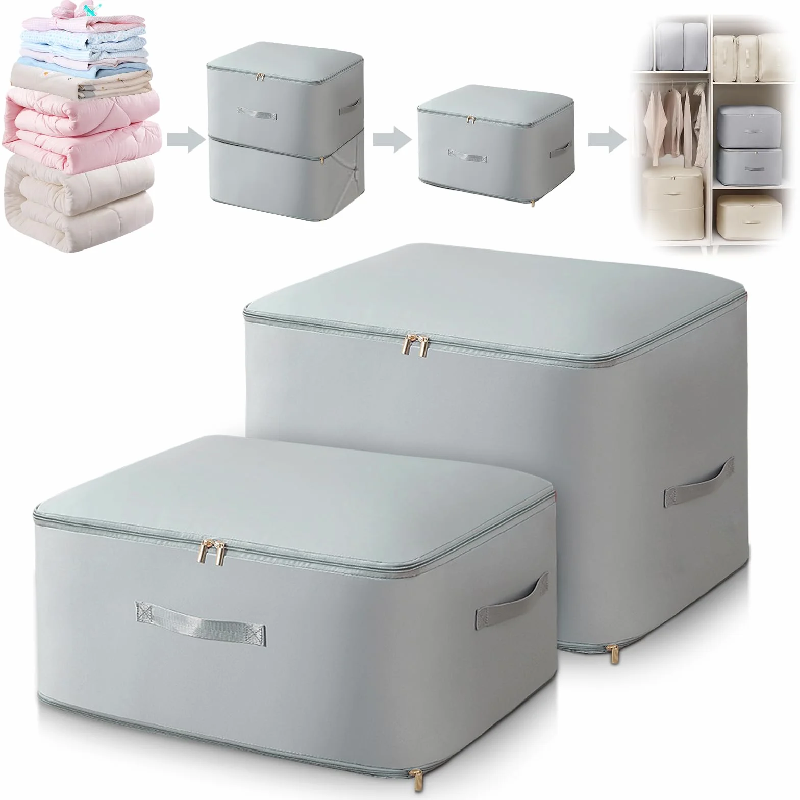 FIVAVA Organizzatore di Auto Compressione Ultra Poco Ingombrante,Sacchi di Stoccaggio Compressibili per Coperte e Abiti,Sacchetto di Viaggio per Compressione (Grigio, L+XL)
