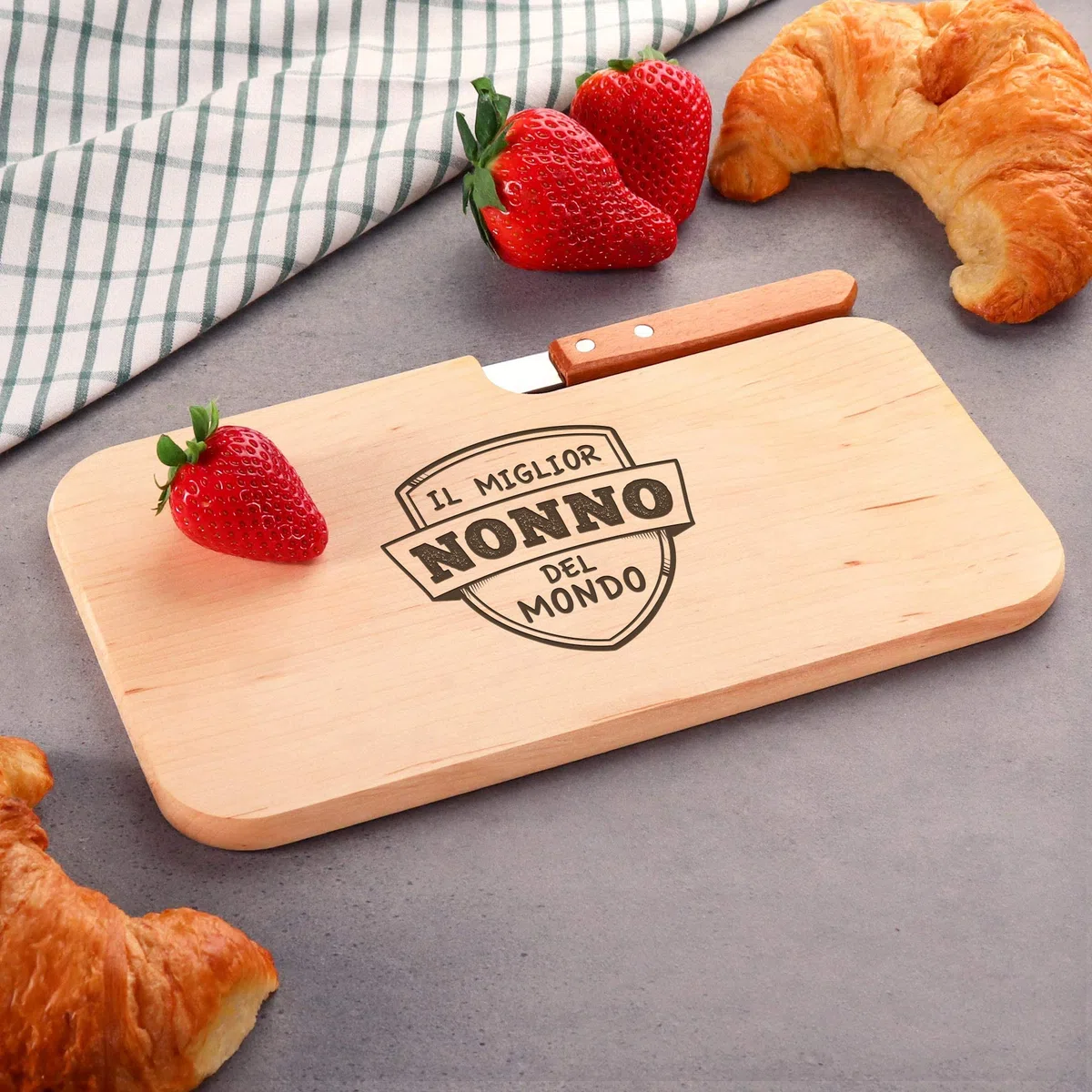 AMAVEL Tagliere in Legno con Coltello e Incisione per Il Miglior Nonno, Idea Regalo Festa del papà, Tagliere per Colazione o Aperitivi, Accessori da Cucina di Design