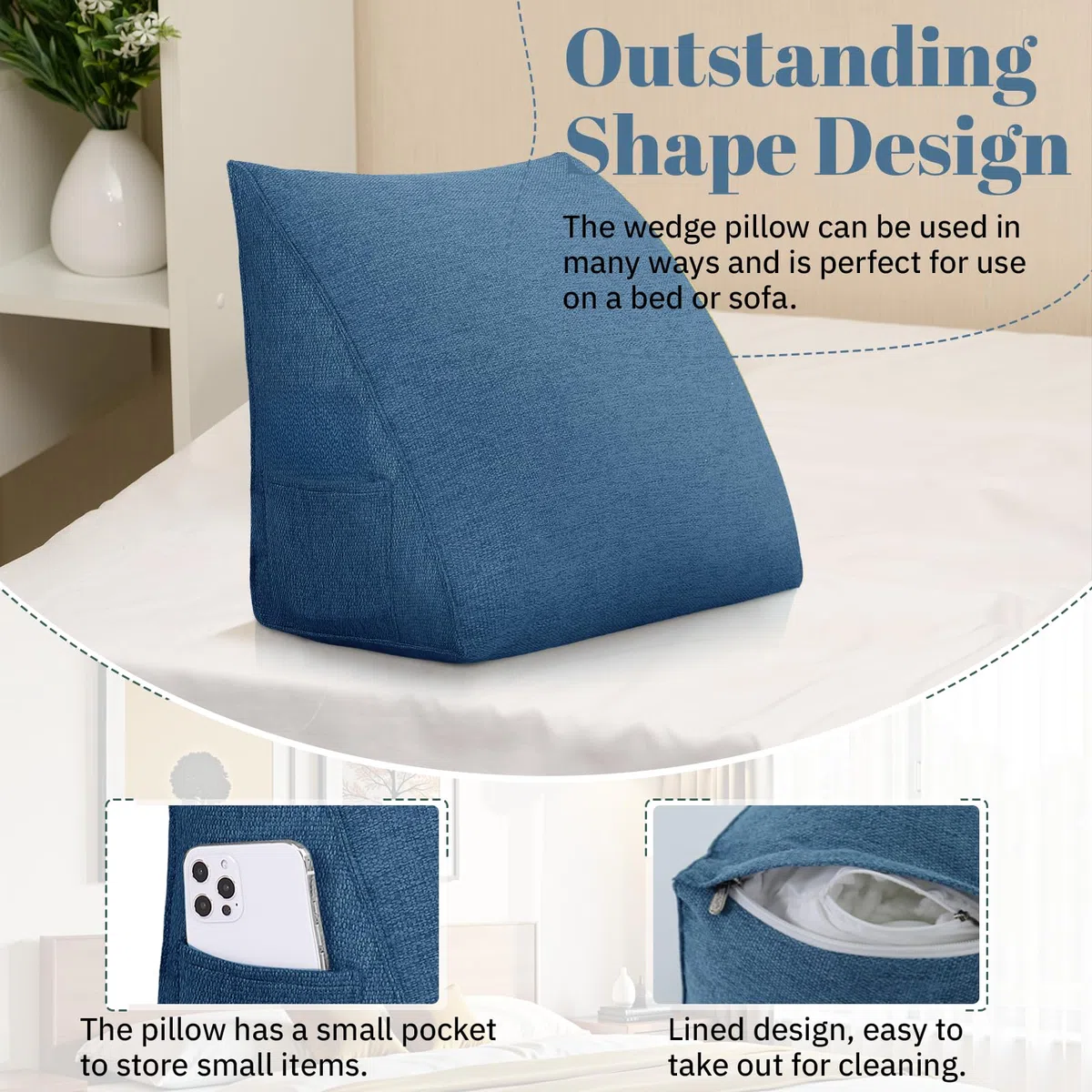 Cuscino da lettura– Supporto a Cuneo Triangolare per Letto e Divano, Schienale Confortevole, Cuscino Morbido per Leggere e Rilassarsi, Rivestimento Sfoderabile Lavabile