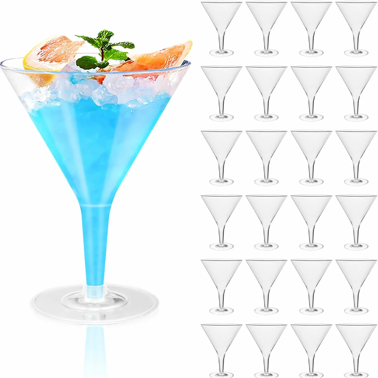 Martini - 25 bicchieri in plastica, 200 ml, riutilizzabili, in plastica, trasparenti, con manico, per anniversari, feste, compleanni, matrimoni