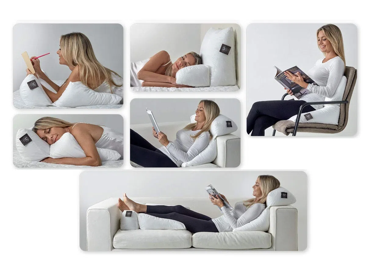 BIANCHERIAWEB Cuscino Ergonomico Posturale Decapillow 10 Usi 1 Solo Cuscino Multi Posizione Sostegno Gambe Spalle Cuscino Bianco