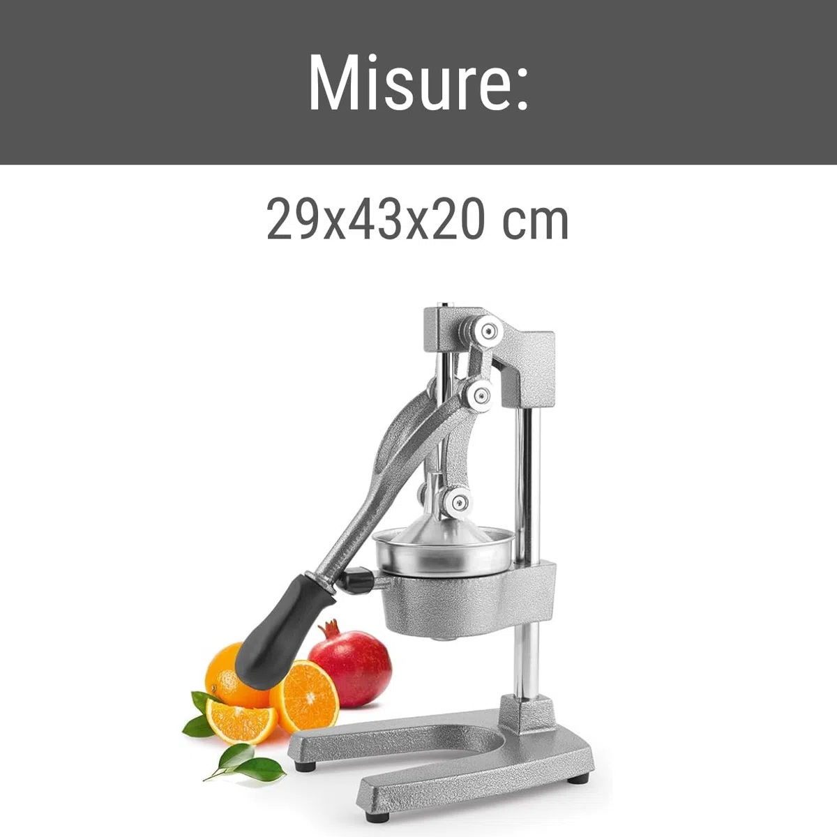 H&H Spremimelograno Professionale a Leva – In Metallo, Colore Grigio, Design Robusto 29x40 cm – Ideale per Melograni, Agrumi, Uso Domestico e Professionale