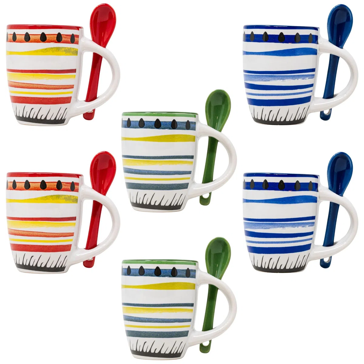NAMAI - Set di 6 Tazzine Caffè Con Cucchiaino, 90 ML, Porcellana Resistente, Adatte in Lavastoviglie e Microonde, Colori Vivaci, Idea Regalo (Set 6 Tazzine con Cucchiaino)