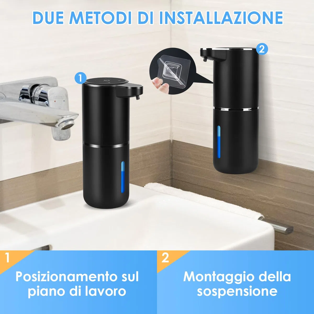 Dispenser Sapone Bagno, 380ml Dispenser Sapone Automatico, Dosatore Sapone Cucina Automatico con Sensore di Movimento Infrarossi, Usb Ricaricabile, Impermeabile IPX5, Per Bagno,Cucina (Nero)