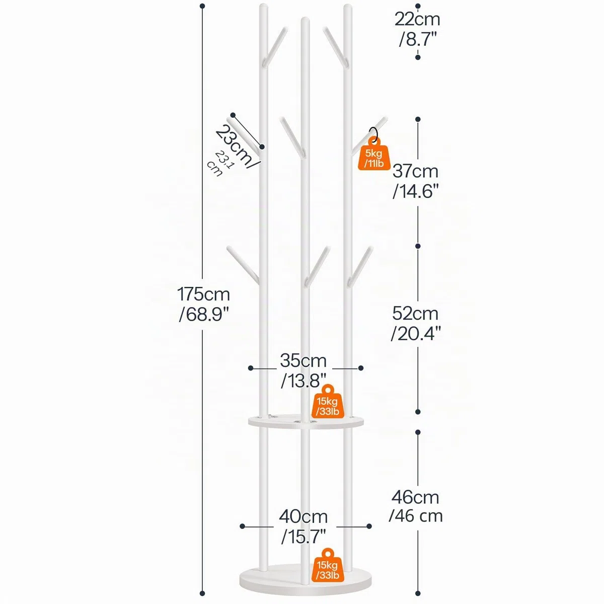 HOOBRO Appendiabiti da Ingresso, Attaccapanni da Terra, Portabiti con 8 Ganci e Scaffale a 2 Ripiani, per Vestiti, Cappelli, Borse, Sciarpe, Stile Industriale, per Corridoio, Entrata, Bianco EWT33YM01