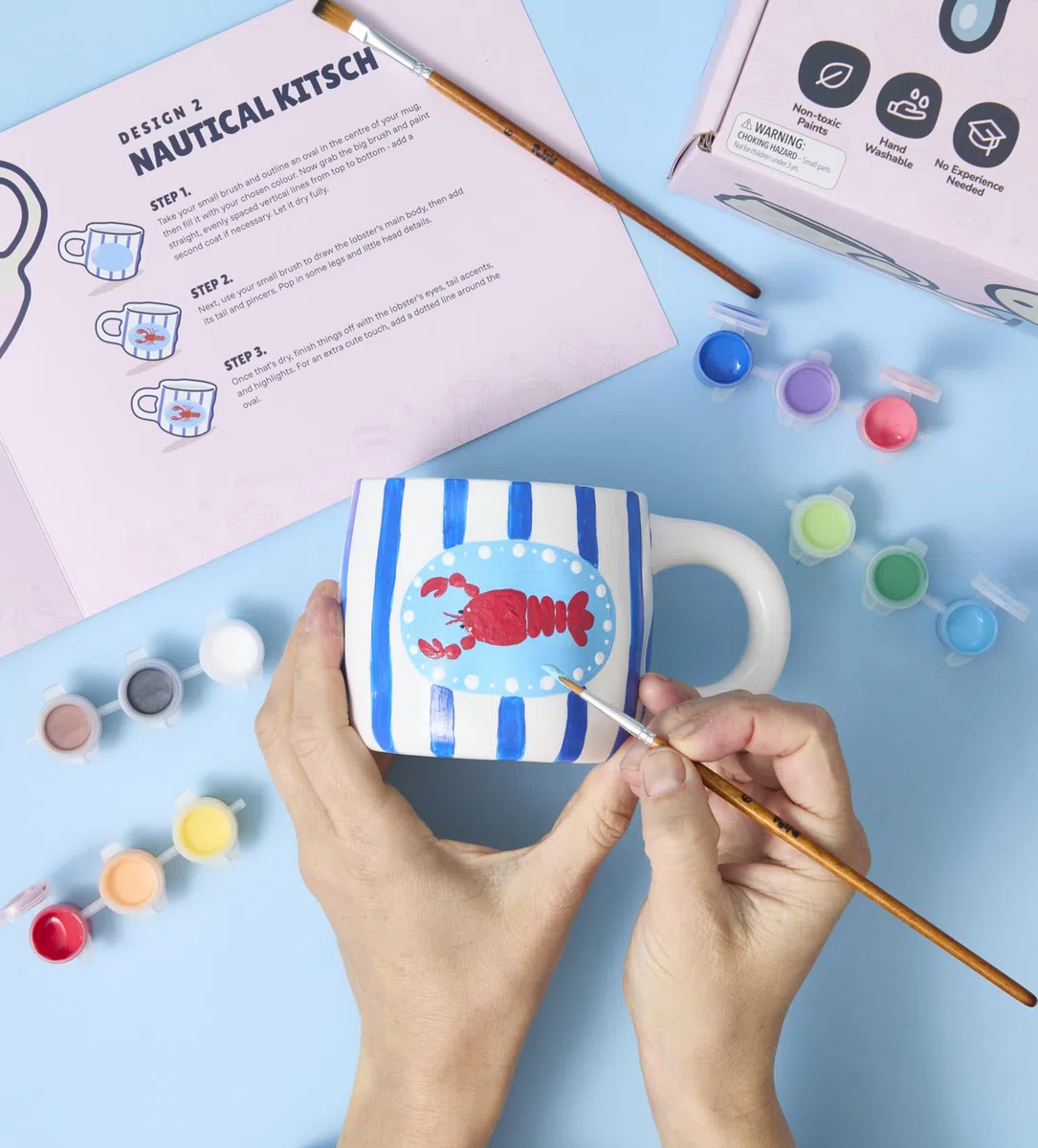 Pott'd Paintables Set Tazze da Decorare, Kit di Pittura su Ceramica per Adulti, Kit DIY per Principianti con Tazze, Colori, Pennelli, Panno e Guida di Ispirazione Creativa