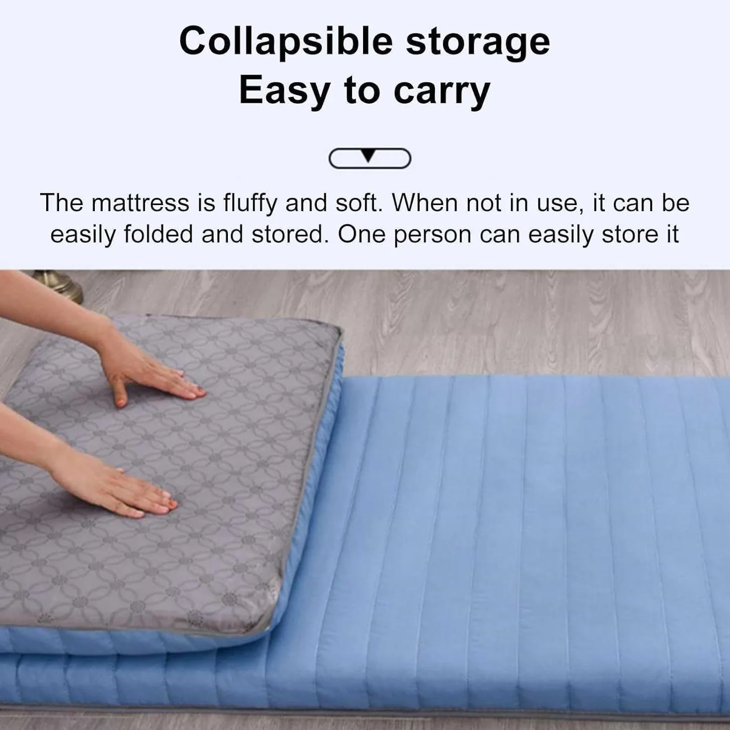 Materassino giapponese per tatami pieghevole, con borsa sottovuoto riutilizzabile, in cotone, design arrotolabile, per rilassarsi, letto per ospiti, campeggio, dormitorio studentesco, blu, 90 x 190 cm
