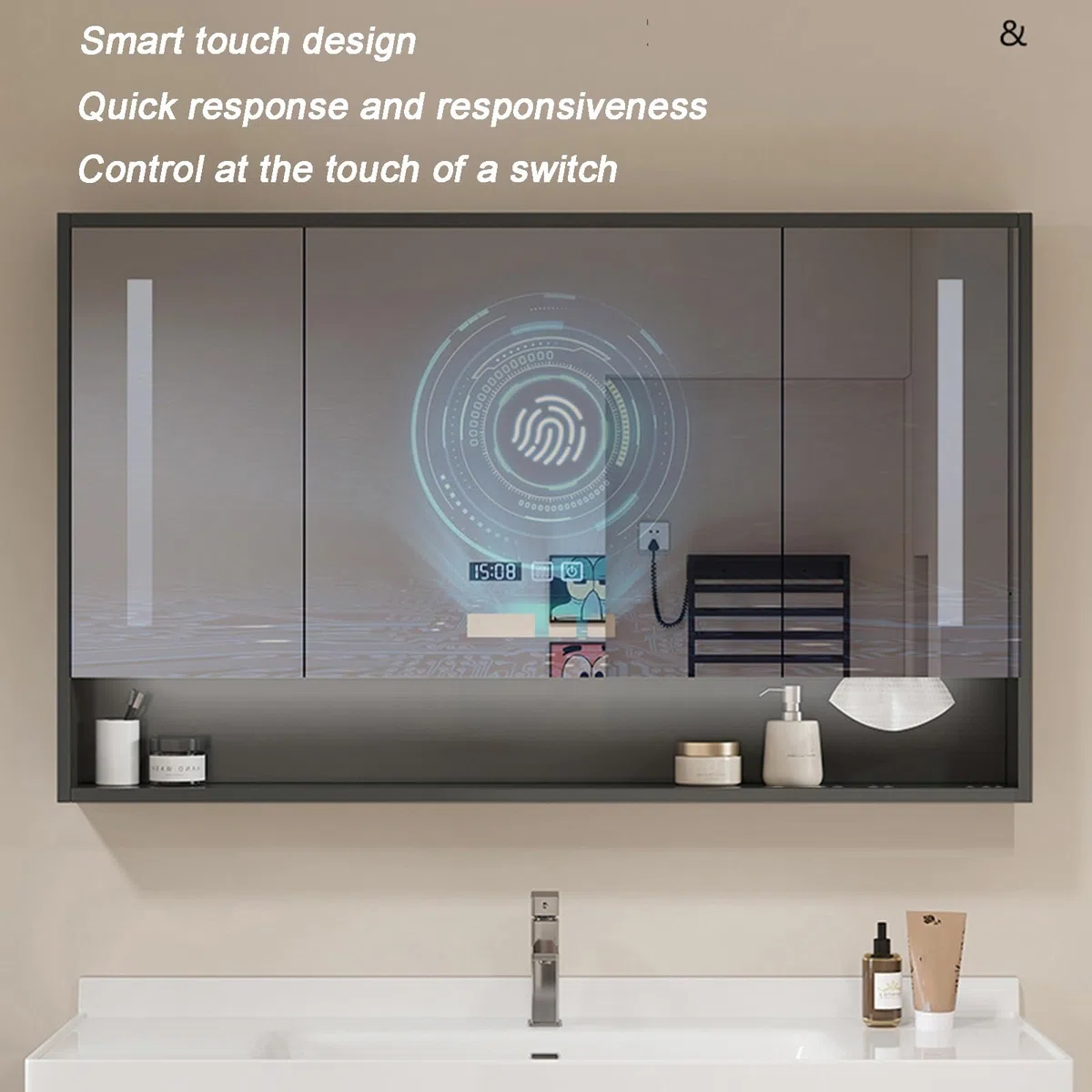 Specchio Contenitore Bagno，Armadietto a Specchio da Bagno con Luci e Contenitori，Armadietto da Bagno sospeso，Armadietto a Specchio Antiappannamento，dimmerabile(A,W120*H70cm/W47.2*H27.6in)