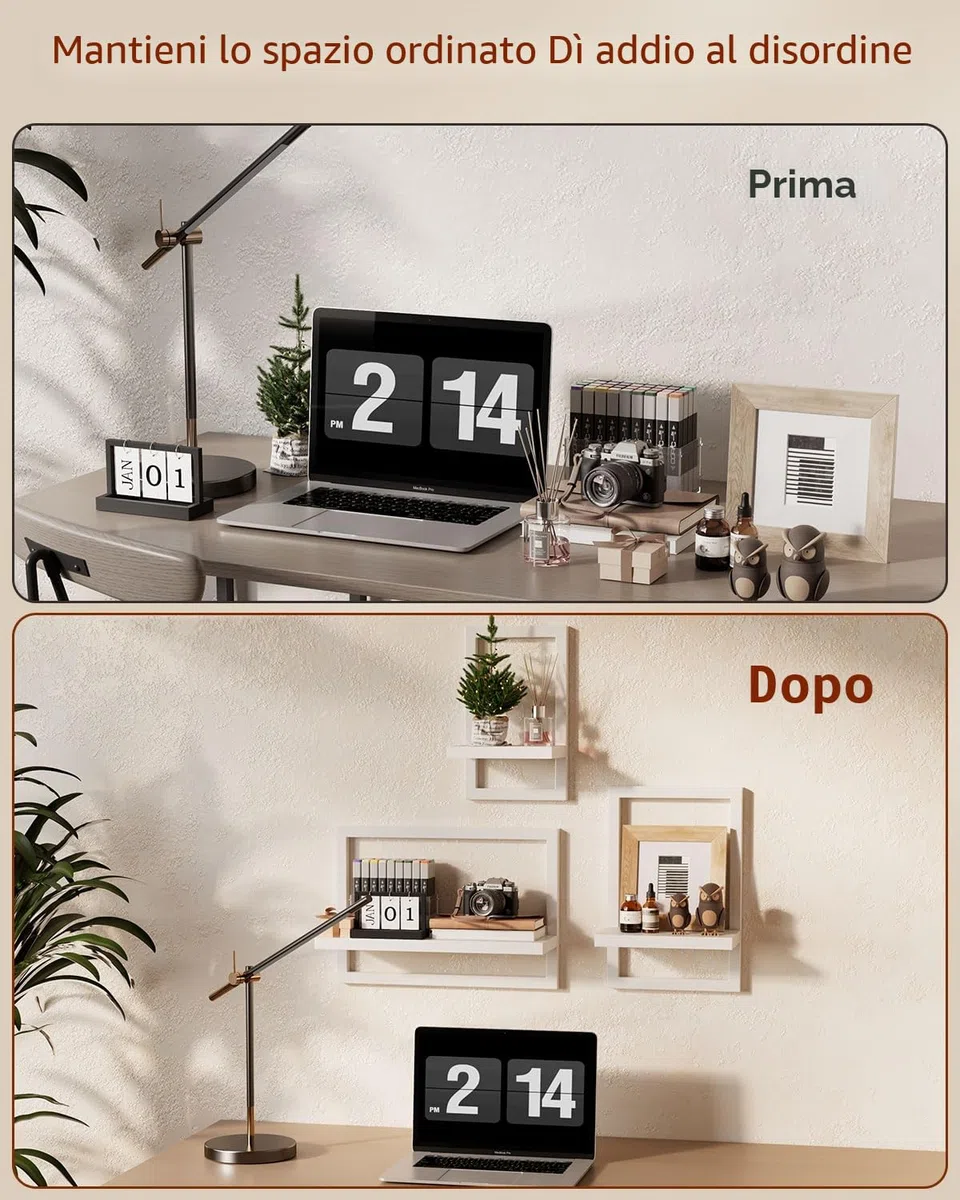 IBUYKE Mensola a parete sospesa, set di 3 mensole a parete, mensole a sospensione per l'archiviazione a parete, mensole espositive, mensola quadrata per soggiorno, ufficio, camera da letto