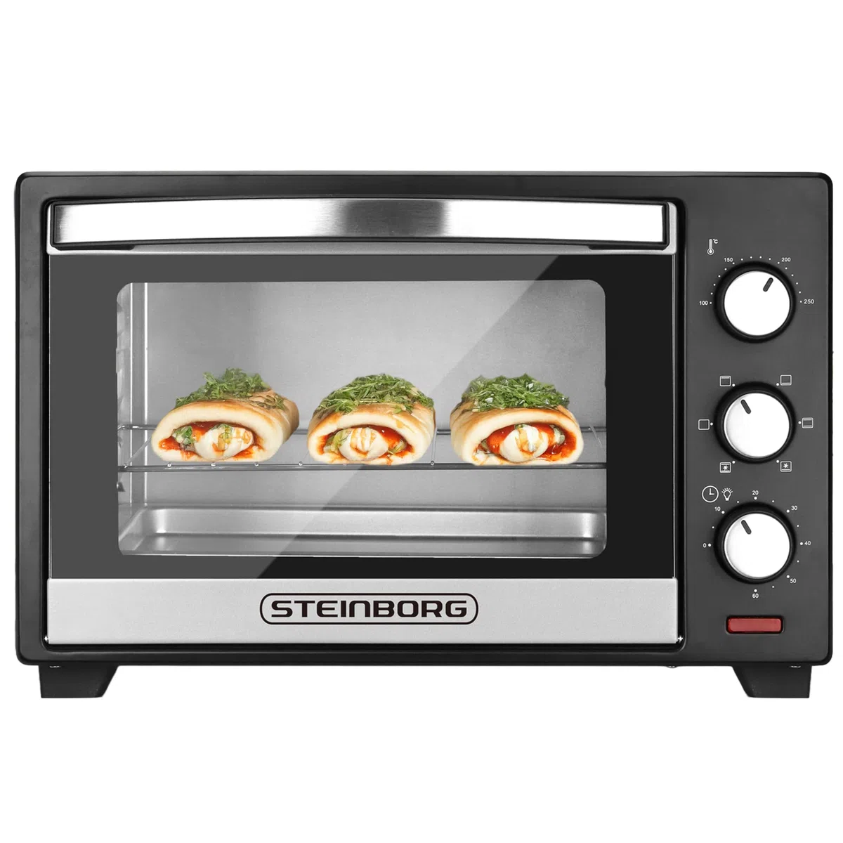 Steinborg Mini forno elettrico da 25 litri – forno per pizza 3 in 1 con calore superiore/inferiore e convezione d'aria, mini forno da 1600 Watt con timer da 60 minuti e teglia per briciole