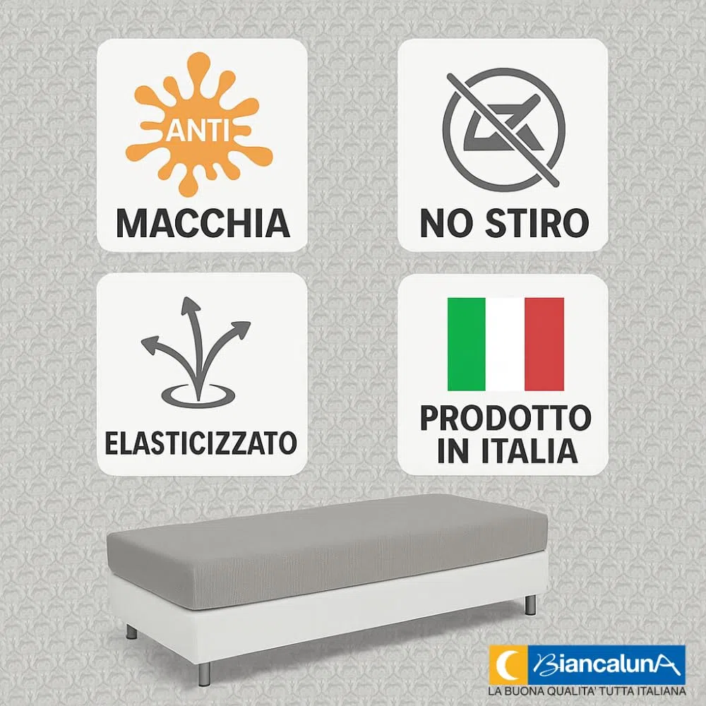 BIANCALUNA - Copriletto elastico Living Genius tinta unita Anti Macchia - Divano Letto Singolo da 90 a 200 cm Made in Italy - Blu