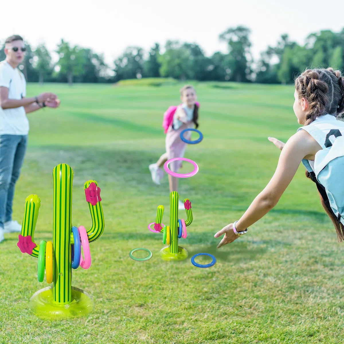 MIVAIUN Set di 7 pezzi di cactus anello lancio gioco gonfiabile cactus, Giocattoli Gonfiabili Piscina per Cactus, Gioco del Lancio Dell'anello,Feste a Tema Hawaiani giocattolo della piscina