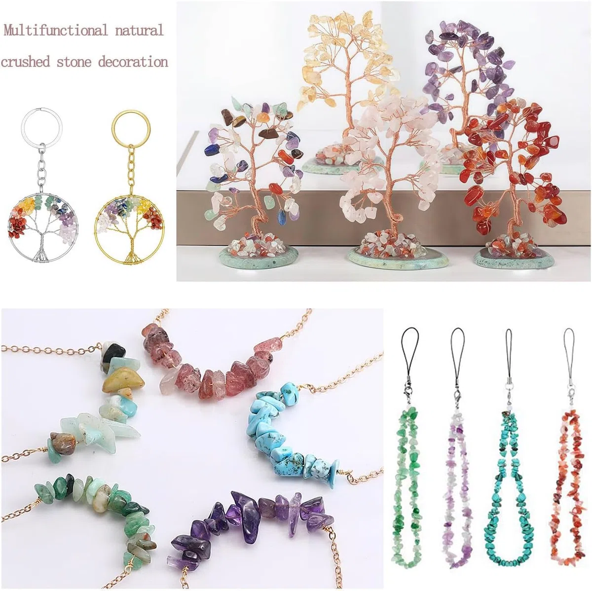 Set di 1180 perline di pietra naturale con foro, per bracciali, collane, orecchini e anelli da infilare (perline di ciottolo)