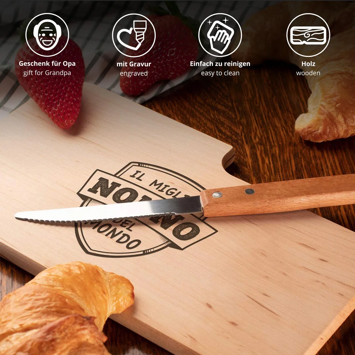 AMAVEL Tagliere in Legno con Coltello e Incisione per Il Miglior Nonno, Idea Regalo Festa del papà, Tagliere per Colazione o Aperitivi, Accessori da Cucina di Design