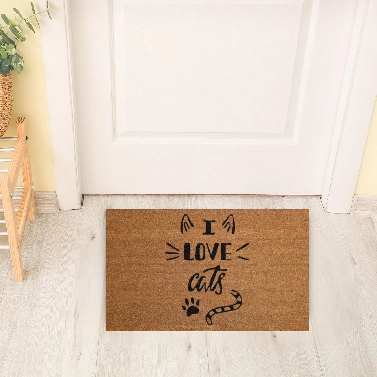 Zerbino Kera Animals con Fibre di Cocco, Tappeto Antisporco per Ingresso Rettangolare, 40X70 cm, Fondo in Lattice Antiscivolo – Stampa “I Love Cats”