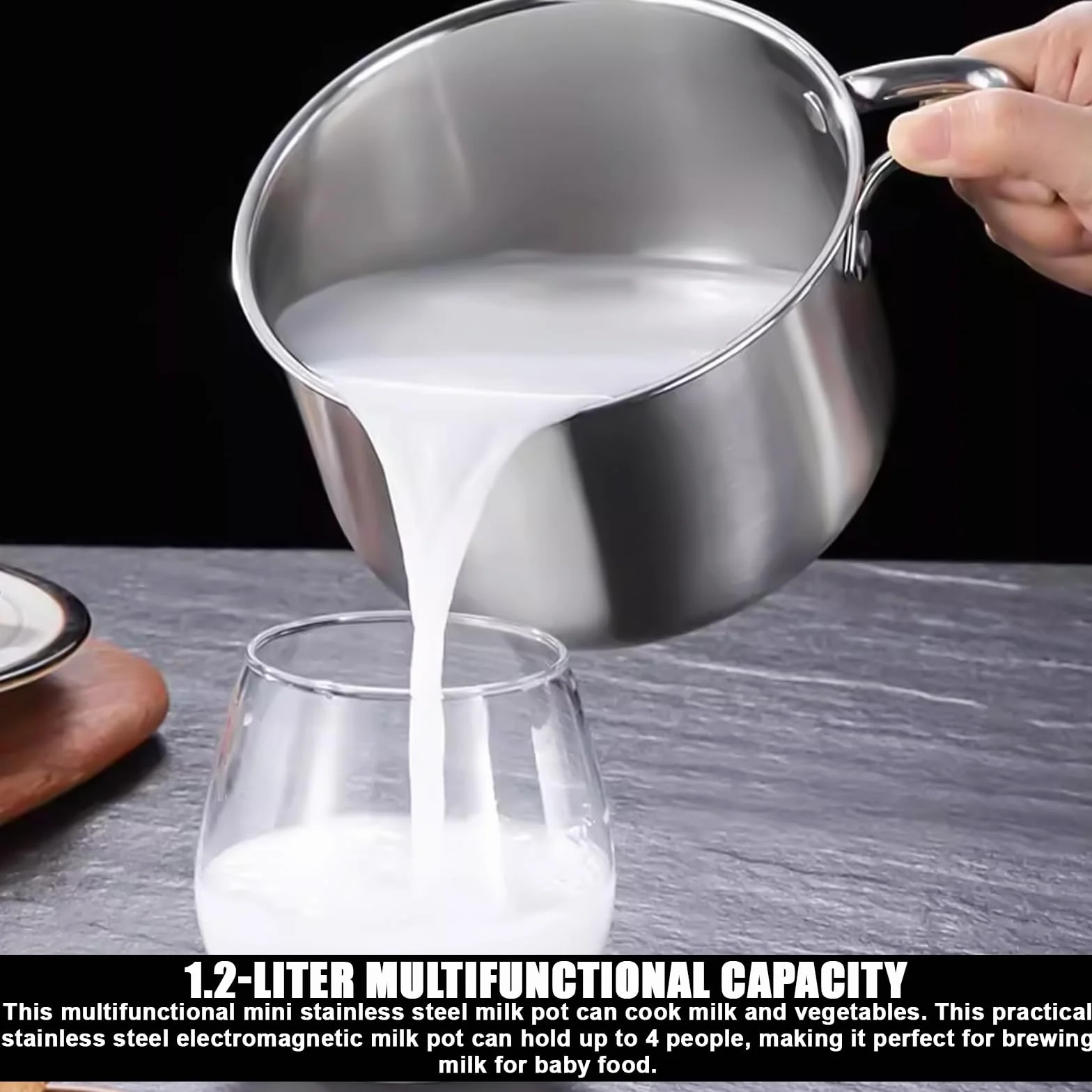 Pentola per latte a induzione in acciaio inox: mini pentola da 14 cm, per latte e porridge (304 acciaio/10 cm di profondità)