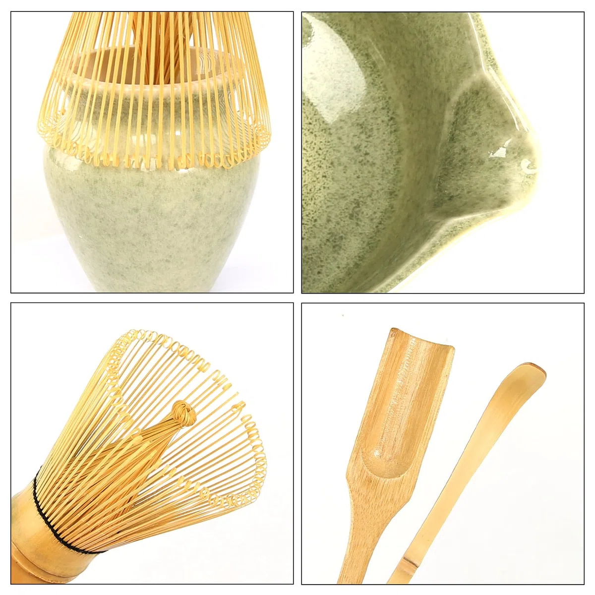 GOSHIES Set da Tè Matcha da 5 Pezzi con Ciotola per Matcha, Frullatore, Cucchiaio per Matcha, Spazzola per Matcha, Supporto per Frullatore Matcha, Verde