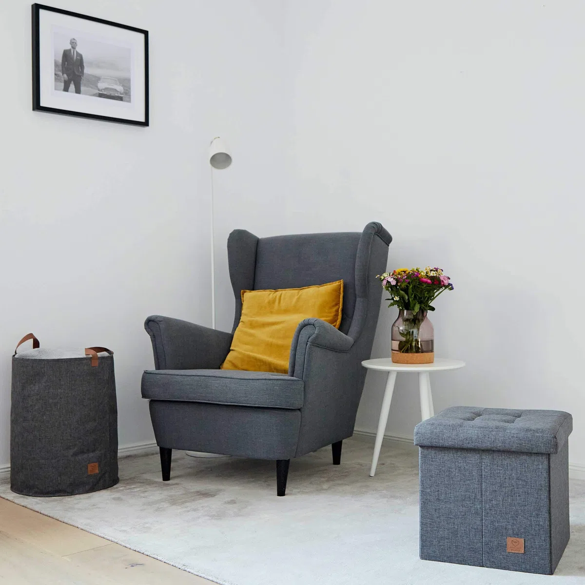 LOVE IT STORE IT Premium Pouf Contenitore Pieghevole - Cubo Sgabelli in Lino - Rinforzi In Legno - 38x38x38 cm - Grigio