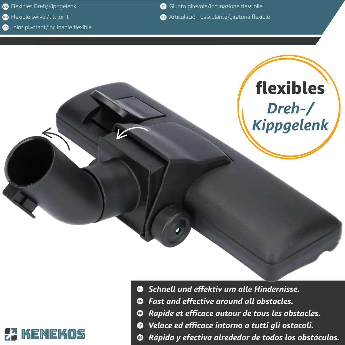 Kenekos - Bocchetta per aspirapolvere per Tubi da 32-35 mm Spazzola Universale per aspirapolvere, Bocchetta per Pavimenti in plastica con 2 rulli Compatibile con Miele AEG Siemens Bosch Kärcher ECC.