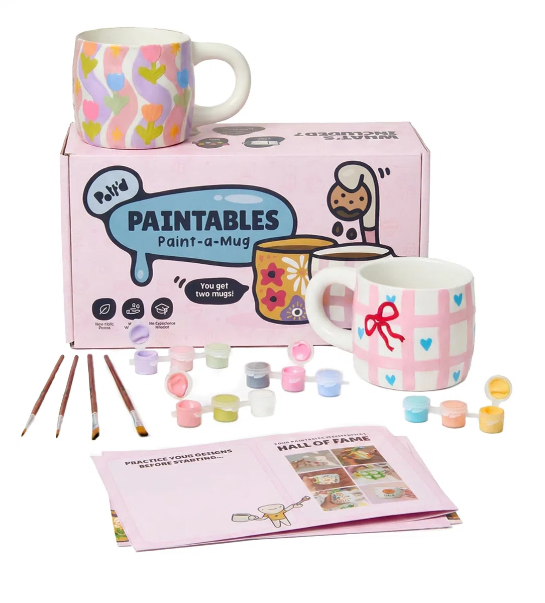 Pott'd Paintables Set Tazze da Decorare, Kit di Pittura su Ceramica per Adulti, Kit DIY per Principianti con Tazze, Colori, Pennelli, Panno e Guida di Ispirazione Creativa