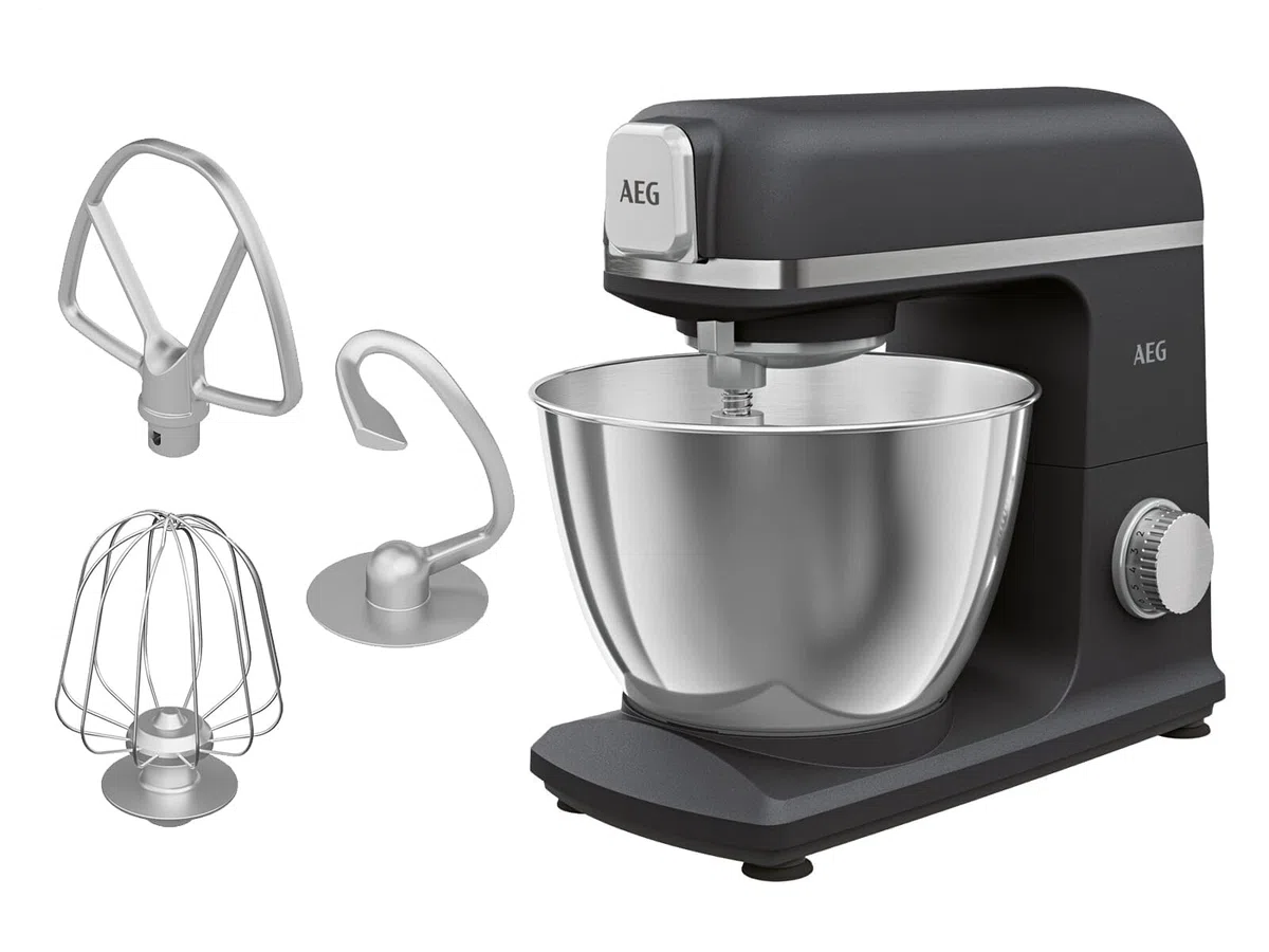 AEG KM5-1-4BPT Robot da cucina / + accessori / 1200 W / 6 velocità/funzione impulsi/agitatore planetario / 6,1 kg/alloggiamento in metallo/ciotola di miscelazione da 5 l/nero opaco