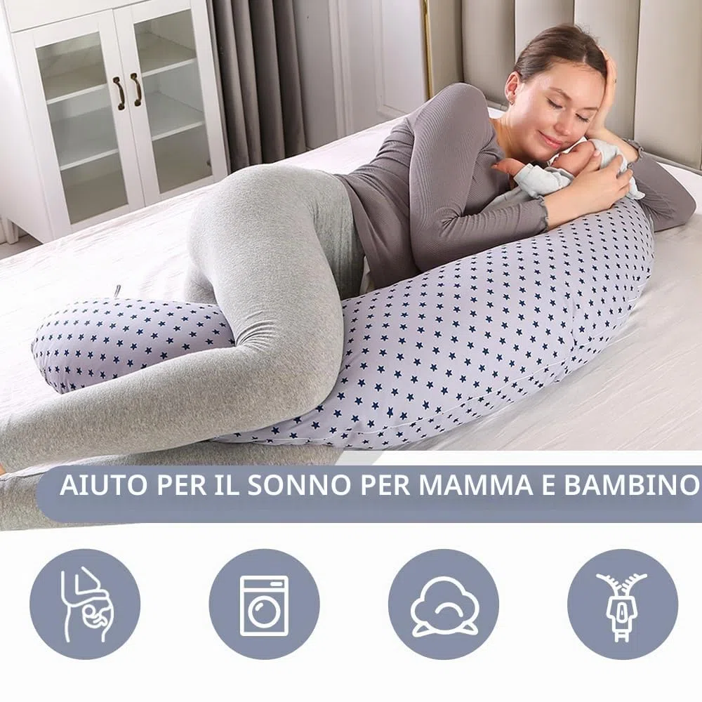 Chilling Home Cuscino Gravidanza 2 in 1 XXL,Cuscino Allattamento per Neonato, Cuscino Gravidanza per Dormire con Cuscino Interno e Federa in Cotone,Cuscino Allattamento e Gravidanza (Blu)