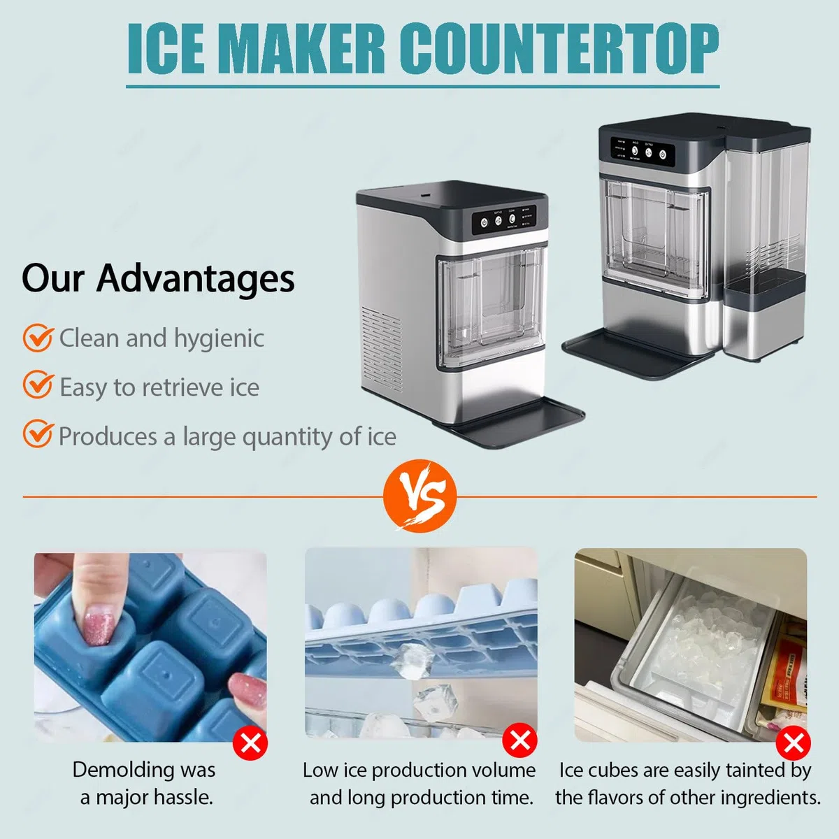 Ice Maker - Serbatoio rimovibile, serbatoio dell'acqua integrato, autopulente, ultra silenzioso per cucine, uffici, bar, piccoli caffè