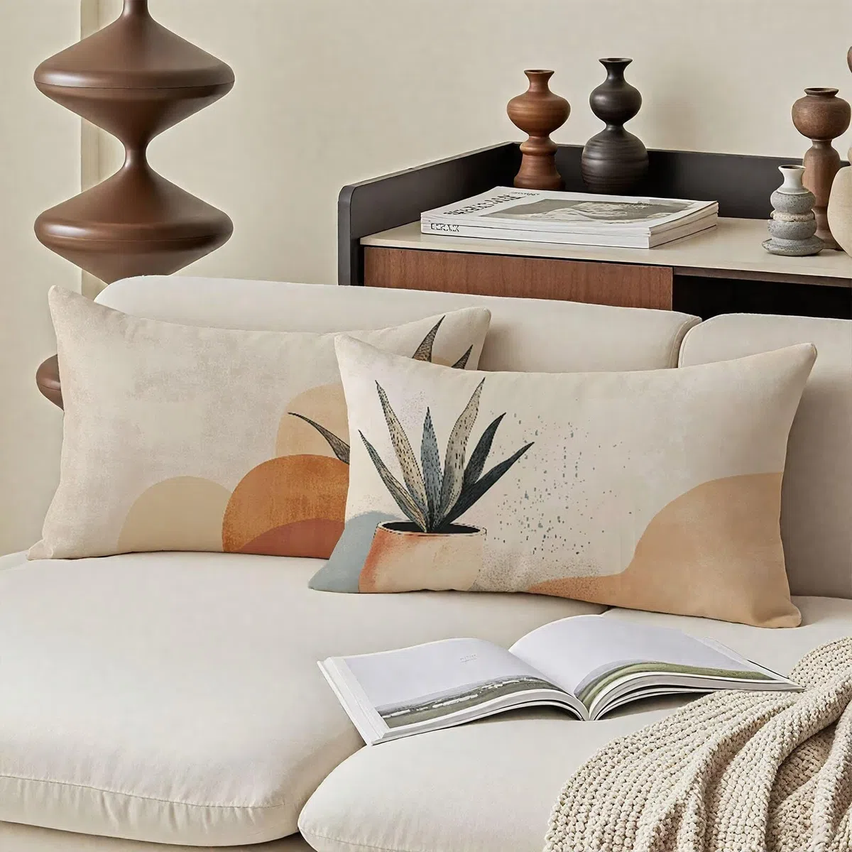 Federe Cuscini Divano 40x65cm Copri Cuscini per Divano Letto Decorativi Astratto Lino Set di 2 Cuscino Esterno Impermeabili Rettangolari Grandi Marrone con Zip Nascosta per Camera da Esterno u-156