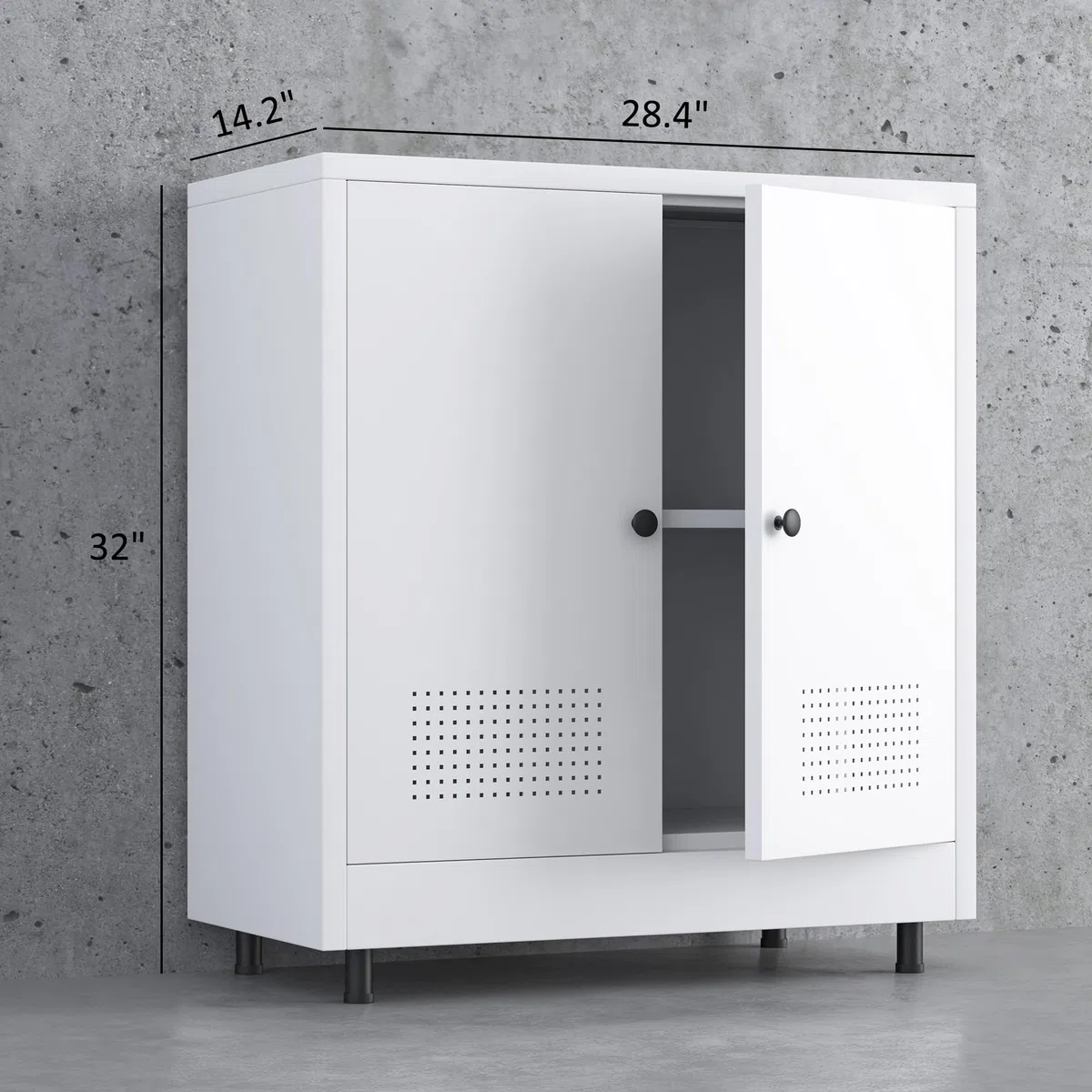 Armadietto in metallo con 2 ante e ripiano regolabile, credenza in acciaio per casa, ufficio, ingresso, soggiorno, dispensa e sala da pranzo (bianco)