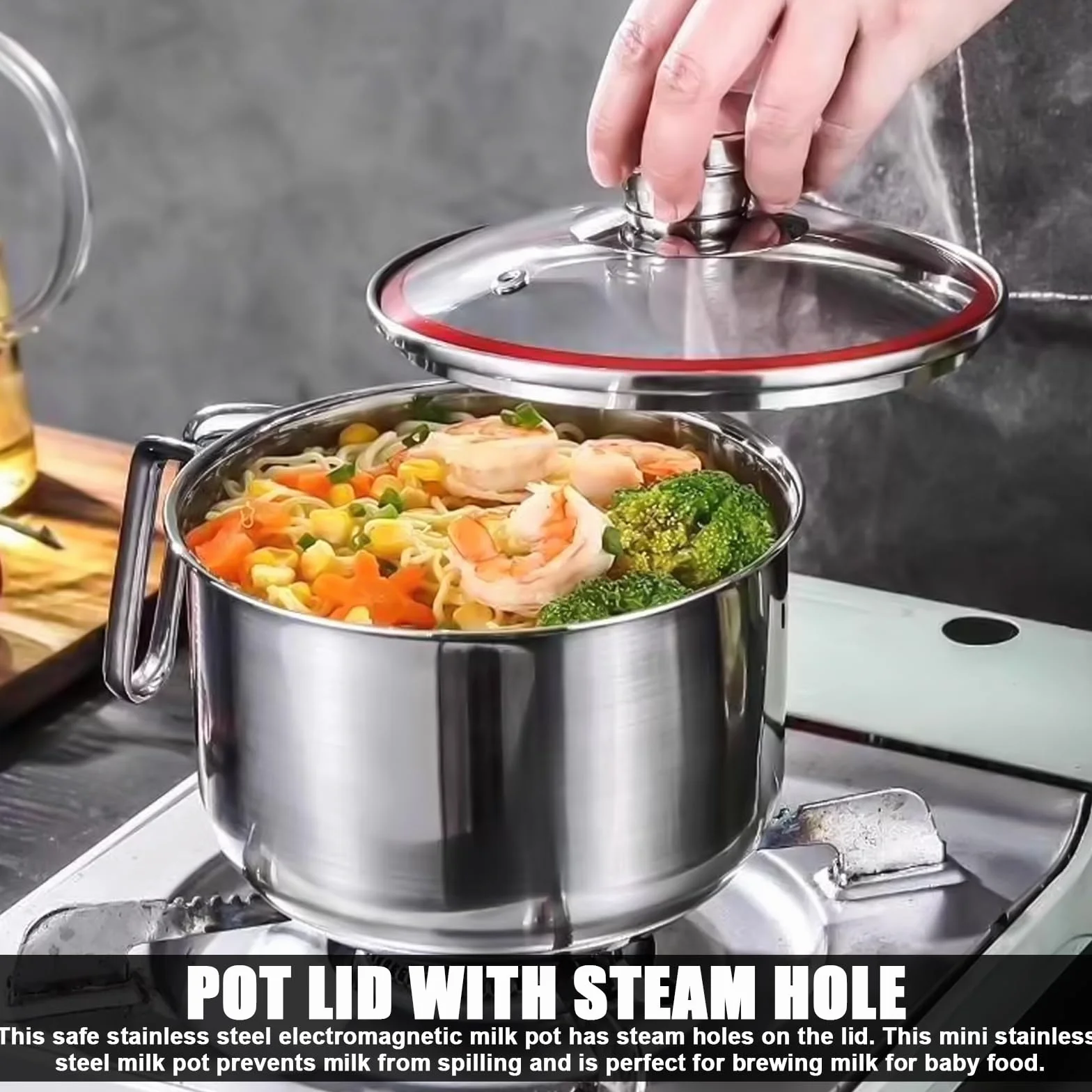 Pentola per latte a induzione in acciaio inox: mini pentola da 14 cm, per latte e porridge (304 acciaio/10 cm di profondità)