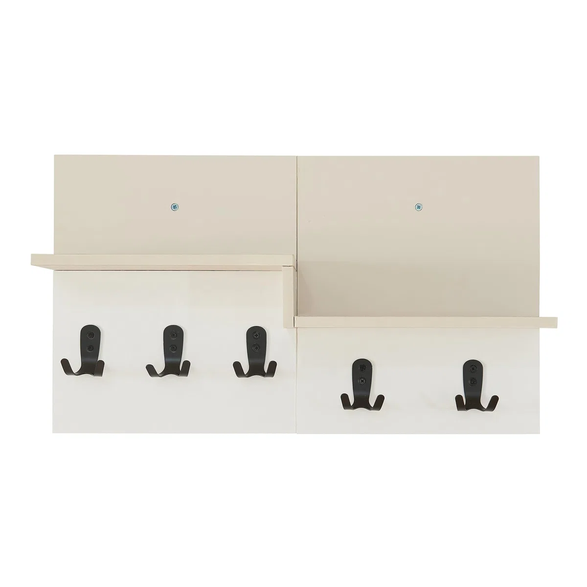 [en.casa] Appendiabiti da Parete con 2 Ripiani Aperti Mensola Attaccapanni a Muro con 5 Ganci Doppi in Metallo per Borse Cappotti 34 x 59 x 13 cm Ingresso Corridoio - Beige/Bianco