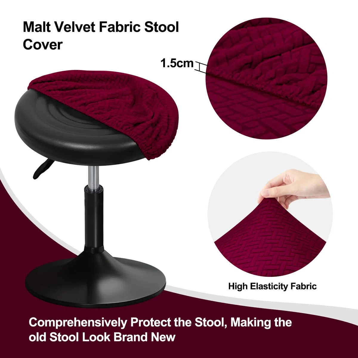Copri Sgabello Rotondo 30-40cm Fodera Sgabello Rotondo con Coprisedie Jacquard, Elastici, Morbidi e Confortevoli, Dai Colori Intensi (4, Bordeaux)