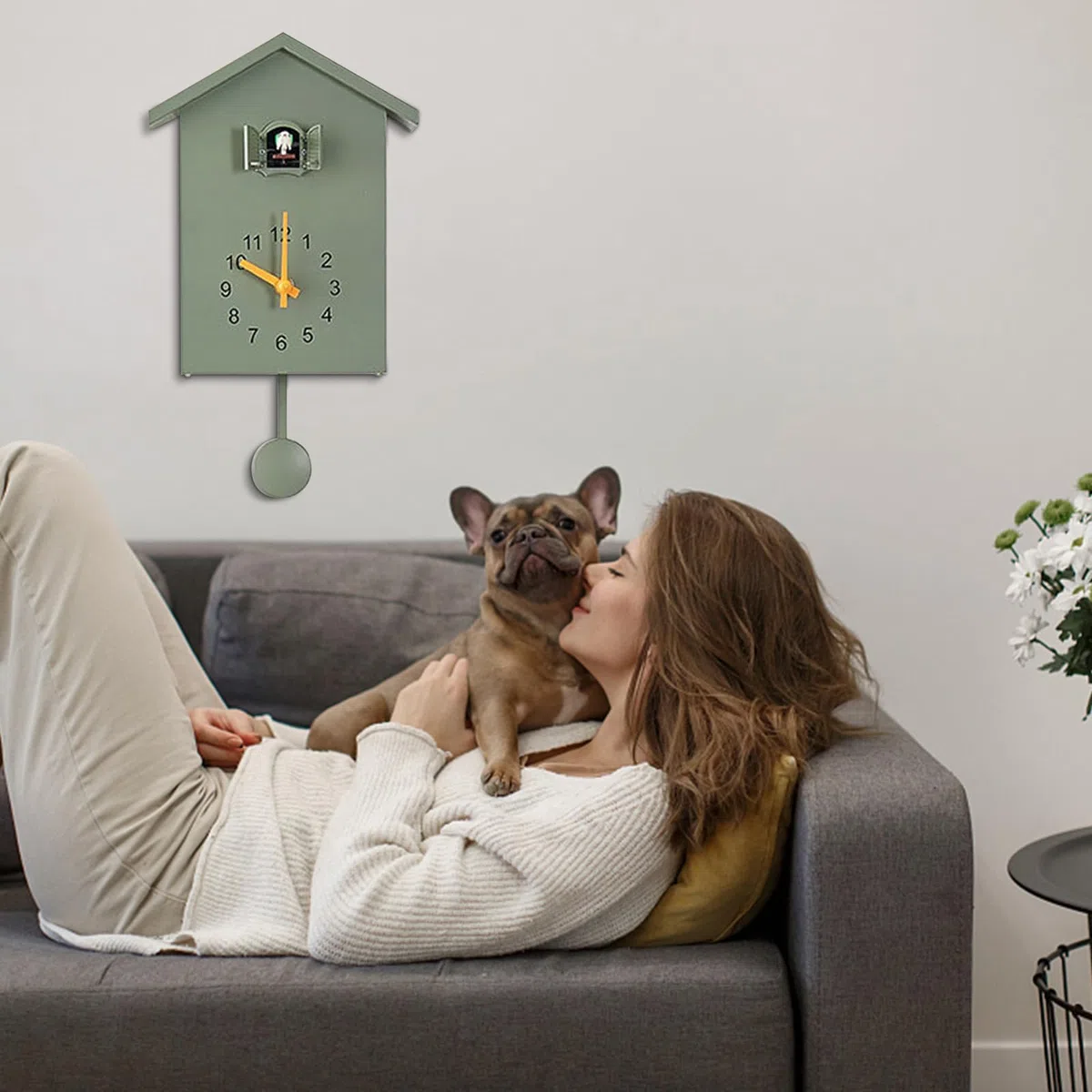 Orologio Cucu Moderno, Orologio a Cucù Da Parete con Funzione di Silenzio Notturno Orologio a Cucu con Uccellino che Esce (Verde)