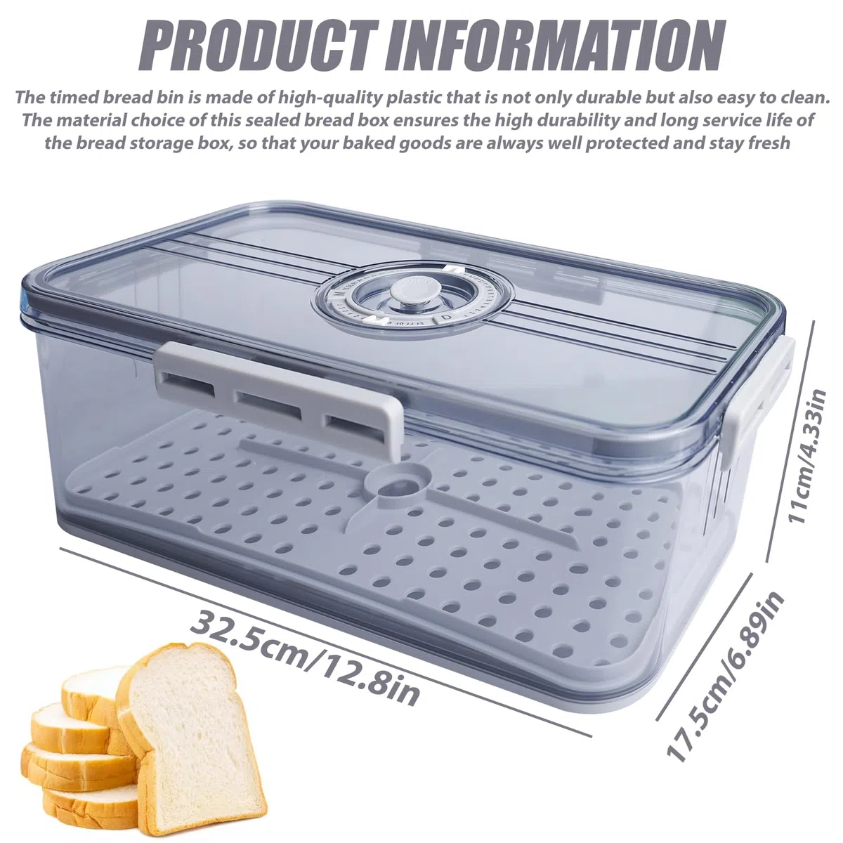 BAIFULAI Contenitore per pane, materiale PET per alimenti, timing, antiscivolo, con divisori per ingredienti da cucina, 32,5 x 17,5 x 11 cm