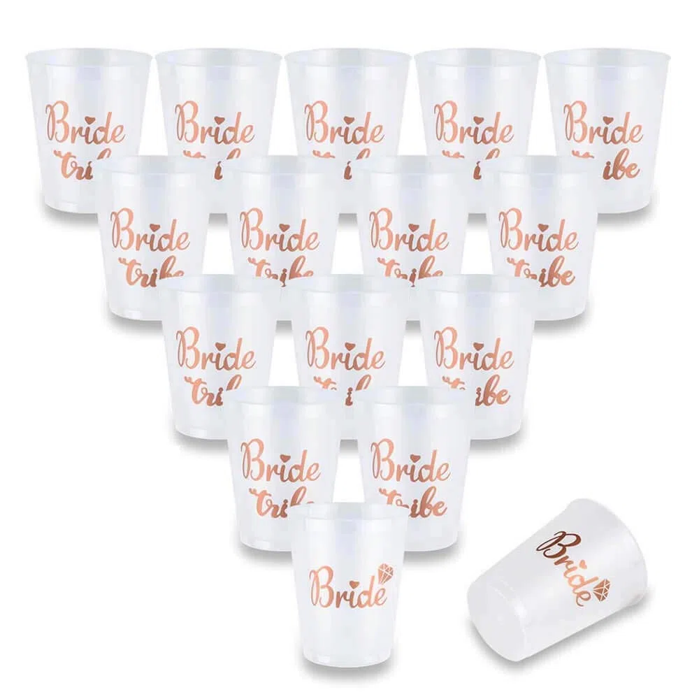 16 Count Bachelorette Party Bride Tribe Cups, 16oz 450ml Rose Gold Bridal Shower Coppe w/2 Bride Mugs, Addio Al Nubilato Gadget, (Hen Feste Notte, Doccia nuziale) by