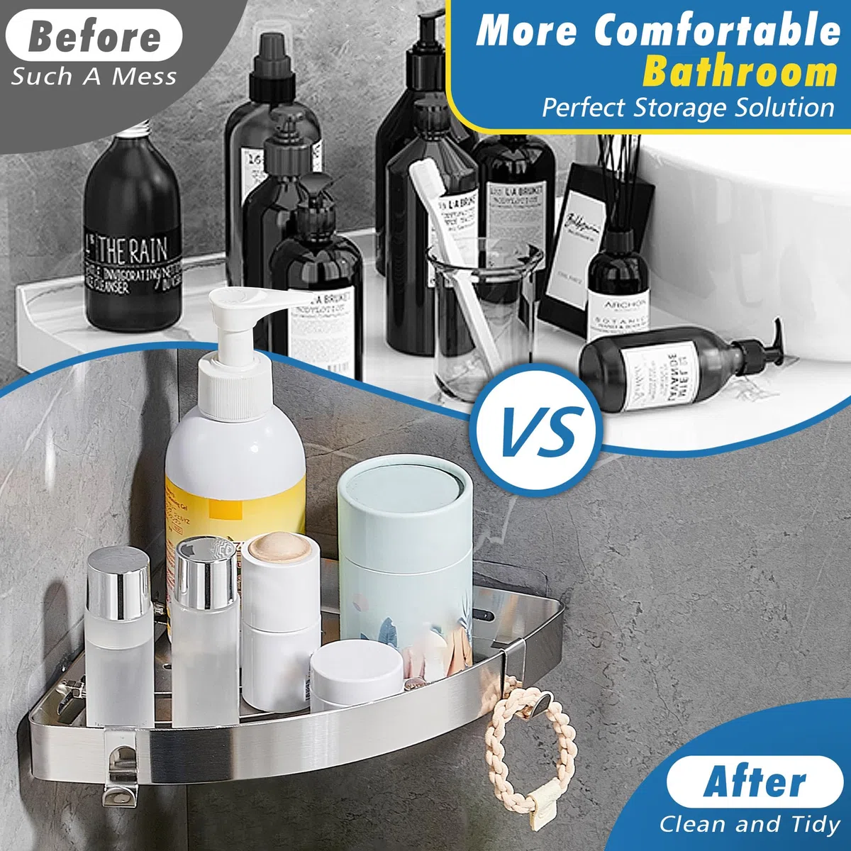 Mensola Doccia Senza Foratura Mensole Bagno Angolare Acciaio Inossidabile Porta Shampoo Doccia Porta Bagnoschiuma da Doccia 2 Pezzi Argento