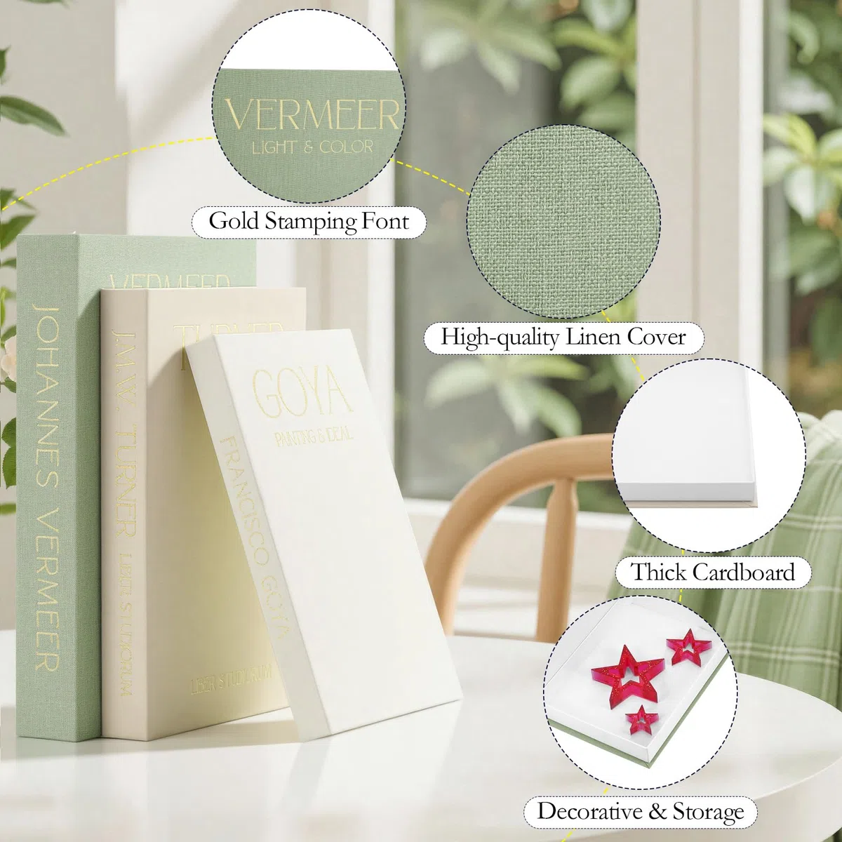 Set di 3 libri decorativi, elegante scatola per libri con contenitore per interni moderni, design estetico, impilabile e robusto